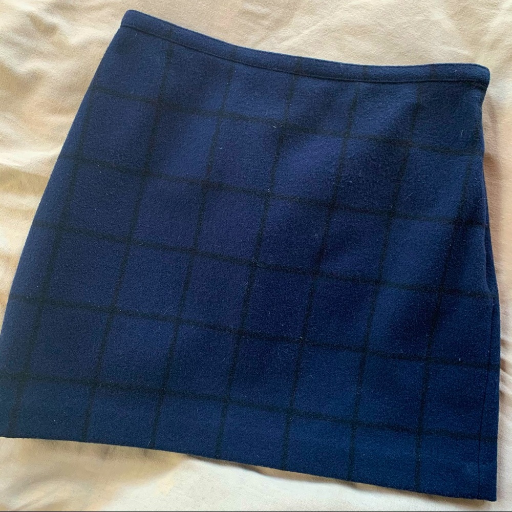 NWOT madewell wool navy/blue grid check mini skirt